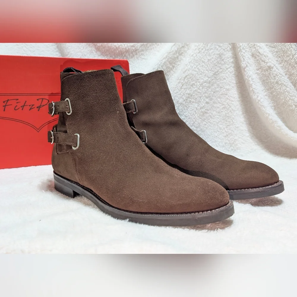 J. FitzPatrick Genesee Jodhpur Dark Brown Suede Leather Designer Boots Mens US 7